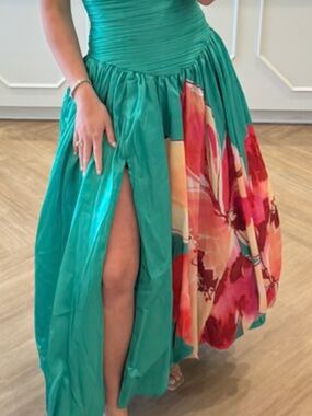 Hutch Teal Midi Dress with Pink & Coral Floral Panel